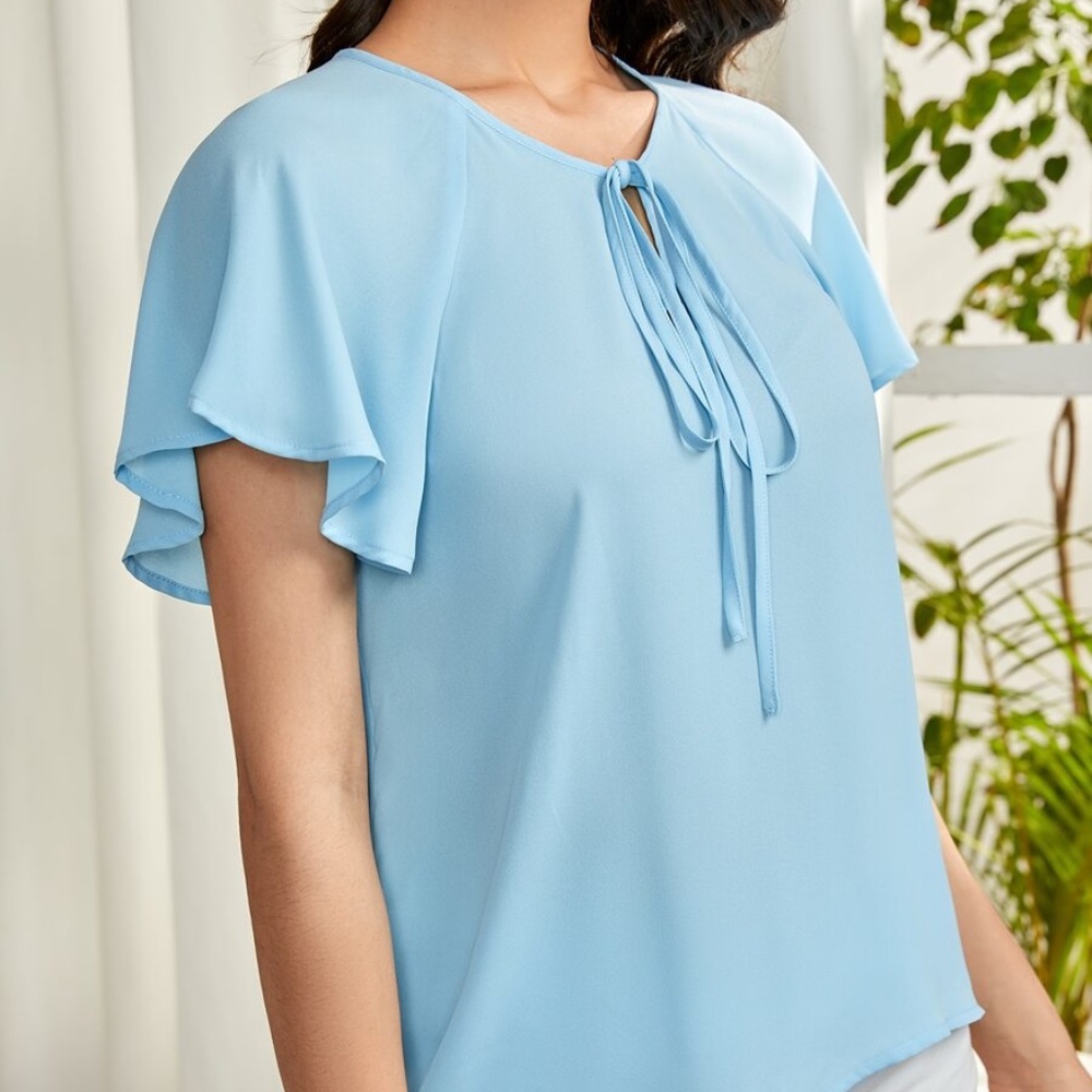 Bohemian  Solid Butterfly Sleeve Blouse Work Office - Picture 13 of 16